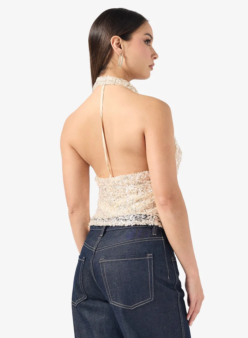Ginger Halter Neck Sequin Embellished Top